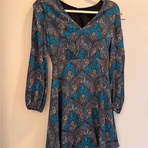 Alice + Olivia Carey Blue Paisley Long Sleeve Dress